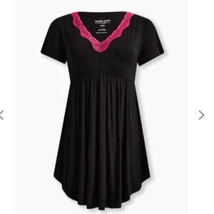 Torrid Super Soft Lace Trim Sleep Babydoll Gown Black and Pink 2